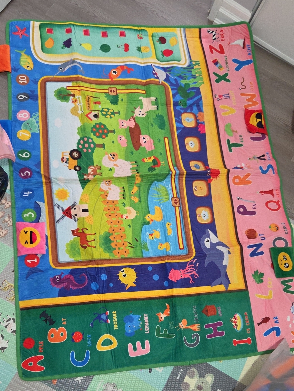 Colorful Alphabet & Number Play Mat for Kids - Pink, Blue, Green